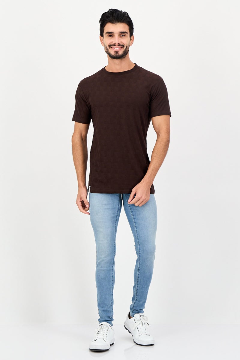 Threadbare Men Crew Neck Short Sleeve Textured T-Shirt, Brown - Image 2
